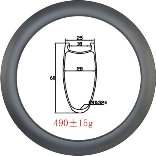Light 490g 700c 60Cx25mm Clincher carbon rim disc brake U-shape UD 3k matte glossy 60mm deep18H 20H 24H 28H 32H Road racing bike