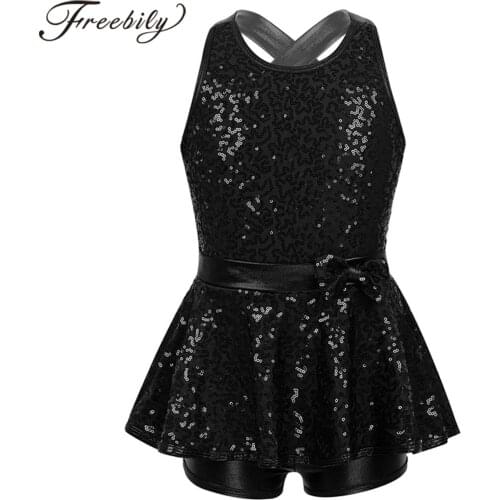 Freebily Kids Sleeveless Sequined Dancewear Girls Ballet Figure Skating Dress Gymnastics Leotard Modern Rave Jazz Dance Costume