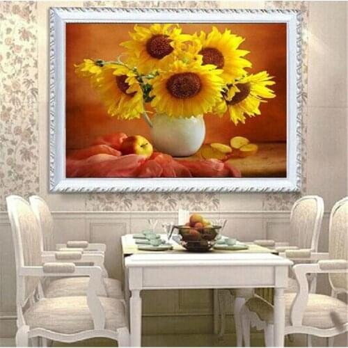 Needlework 5D Diy Diamond Painting Cross Stitch sunflowers Diamond Embroidery Flower Vertical Print Rubiks Cube Drill Picture