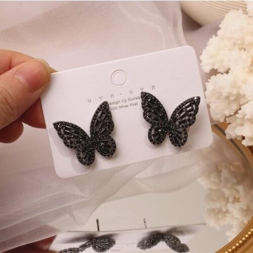 2020 Korean hot selling fashion jewelry exquisite copper inlaid zircon black smart butterfly female elegant stud earrings