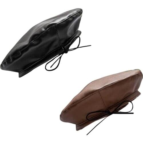 F3MD Women PU Leather Beret French Beanie Hat Vintage Painter Hat for Girls Lady Easy to Match Clothes Fashion Adjustable