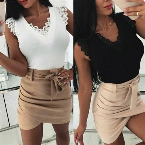 Women Lace Vest Solid Color T Shirt 2019 Summer Hollow Out Sleeveless Slim Tee Tops Sexy Camisole Casual V-Neck Lace Top T-Shirt