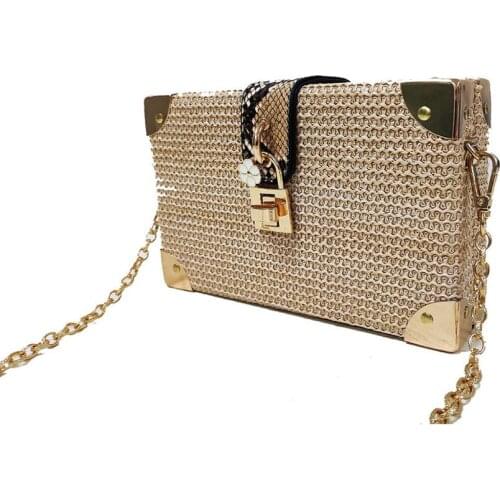 Women Braided Evening Box Clutch Purse Party Prom Shoulder Chain Handbags Chic Dress Purse