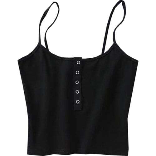 New Arrival Summer New Tank Top Sexy Slim Buttons Solid Women Sleeveless Crop Top Halter Black White Bustier Crop Tops XL