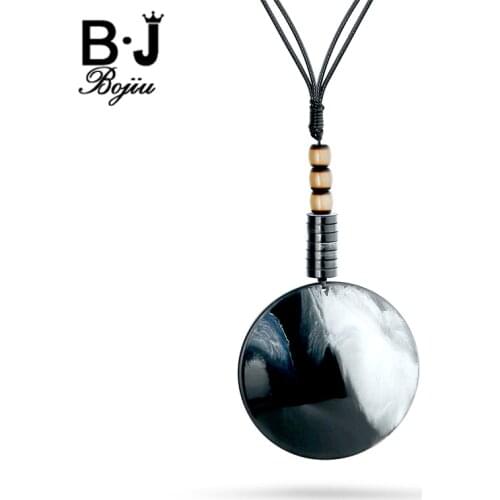 BOJIU Lady Acrylic Long Necklace Round Pendant Adjustable Length Rope Chain Necklaces Women Charm Clothes Decorations NK1035