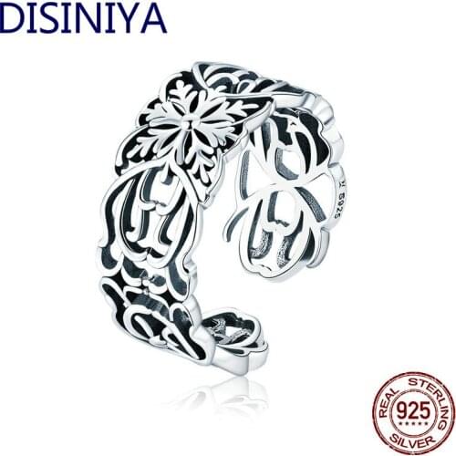 DISINIYA 925 Sterling Silver Fashion Retro Personality Plant Floral Pattern Size Adjustable Ring Gift for Women SCR500