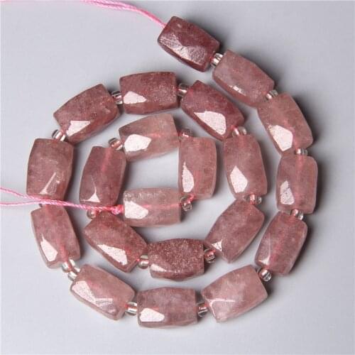 12x16mm Natural Faceted Pink Strawberry Quartz Crystal Gem Stone Beads Loose Tube Beads For Jewelry Making DIY Handmade Bracelet