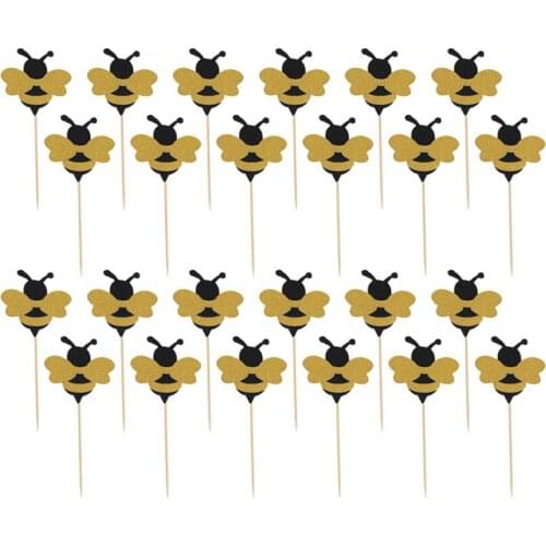 36pcs Cute Cupcake Topper Decoration Adorable Bee Cake Pick Dessert Fruites Picks For Baby Shower Birthday Supplies A35