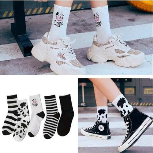 5 pairs kawaii happy sock Striped socks funny cow print white cartoon calcetines cozy harajuku skarpetki damskie cute animal