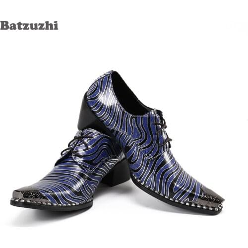 Batzuzhi Formal Leather Dress Shoes Men Designers Men Shoes Pointed Toe Lace-up 6.5cm High Heels Blue Party, Business Shoes Men
