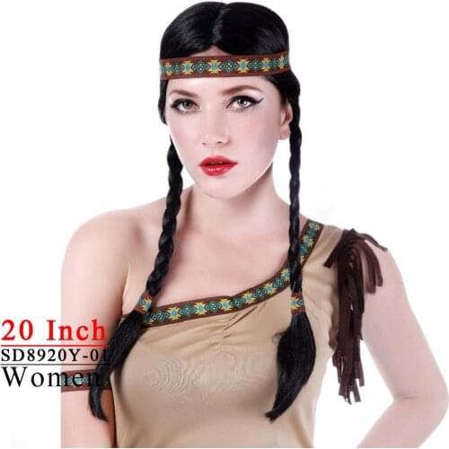 Free Beauty 20'' Long Black Synthetic 2x Twist Braids Headband Cosplay Hippie Wigs for Party Woodstock Chick Costume Halloween