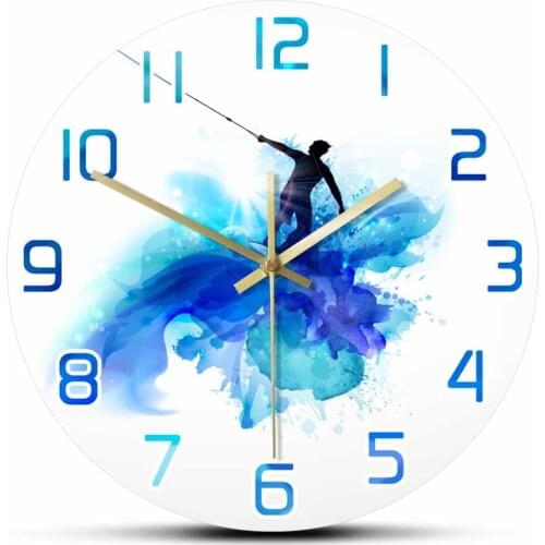 Kitesurfing Kite Silent Non Ticking Wall Clock Water Sports Lovers Living Room Decor Kite Boarding Watercolor Printed Wall Watch