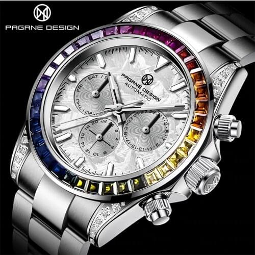 PAGRNE DESIGN Top Brand Automatic Watch Stainless Steel Waterproof 100M Mechanical Watch Luxury Sapphire Glass Men Watches