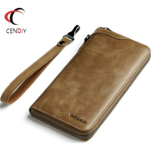 Long Mens Wallet Card Holder Leather Men Wallet Black Brand Casual Clutch Wallet Male Genuine Leather Zipper Coin Purse for Men