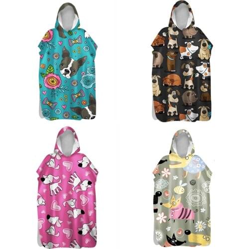 Pet Cartoon Dog Pattern Double-Faced Fleece Lightweight Quick Dry Beach Towel Warm Change Bathrobe Hooded Surf Cloak 2021New