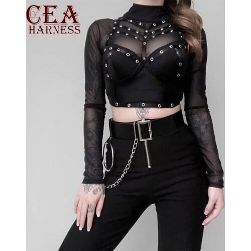 CEA New Style Woman Gothic Leather Harness Ring Chain Belts Thigh Straps Garter Suspenders Sexy Wedding Punk Belt Love Harness