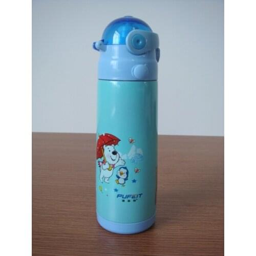 Fitow stainless steel double student cup child belt vacuum cup straw 500ml