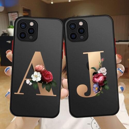 Custom name Letter Monogram Flower Luxury Shockproof Armor Matte Bumper Clear Case For iPhone XS Max 6S 6 7 8 Plus SE