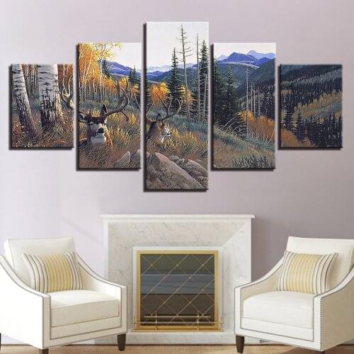 Painting Wall Art Poster Modular Popular Pictures 5 Panel Animal Deer Abstract Framework Canvas For Living Room Home Decor