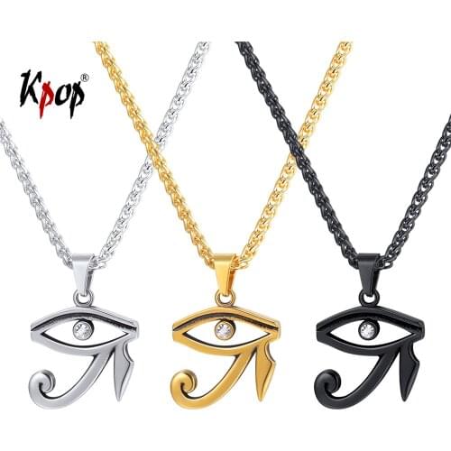 Kpop Eye of Horus Pendant Necklace Egyptian Spiritual Jewelry Stainless Steel Gold/Black Color Ra Eye Necklace for Men P3318