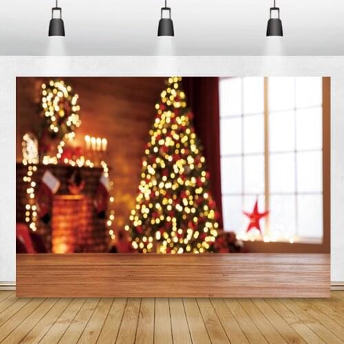 Laeacco Light Bokeh Chrstimas Tree Gliiter Light Dots Wood Floor Scene Photozone Photography Background Photo Backdrop Photocall