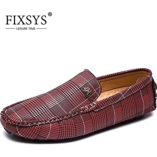FIXSYS Men Loafers Breathable Slip-on Boat Shoes Soft Casual Shoes Leather Moccasins Lightweight Male Driving Shoes big Size 48