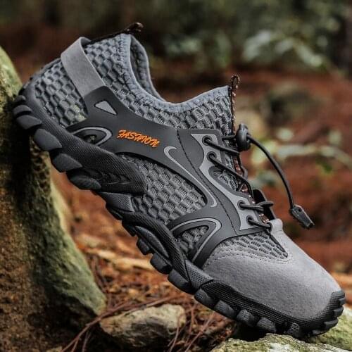 Mens Sneakers Trekking Hiking Shoes Male Trail Mountain Climbing Sneakers Elastic Band Amphibious Outdoor Shoes Mesh Breathable