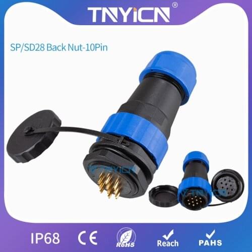 Waterproof Connector IP68 SP/SD28 Back Nut-10Pin Panel Mount Cable Connectors Wire Connectors Set Dad Mom Led Plug and Socket