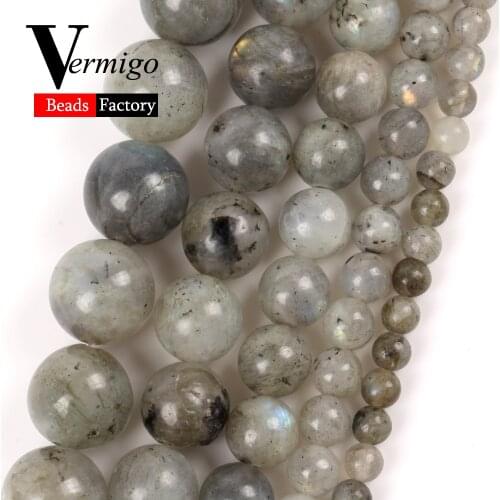 4mm-12mm Natural Beads Gray Labradorite Stone Round Beads for Jewelry Making Bracelet Necklace Jewellery Accessories 15"