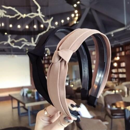 Pure Color Fabric Headbands Fashion Hair Accessories Women Double Side Knotted Bowknot Thin Side Tooth Anti-slip Cute Hair Hoop
