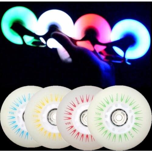 Wholewale 1Pcs 80mm 90A Flashing Light Roller Inline Sliding Flash PU Roller Skate Wheels with No Bearings 5 Colors