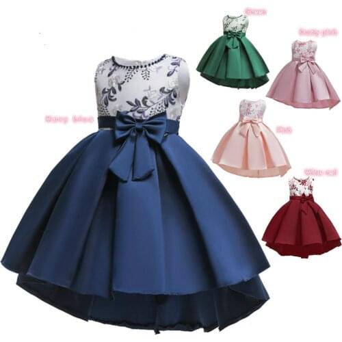 New Flower Girls Dresses Kids Beading Flower Embroidery Bodice Satin Wedding Party Dress Formal Girls Clothing Bebe Vestido