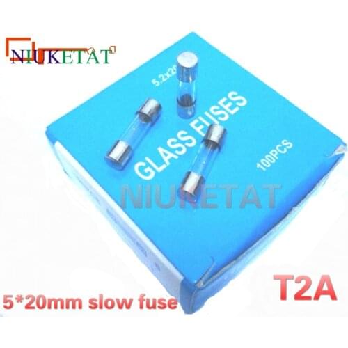 100pcs/box 5*20mm 2A 250V slow fuse 5*20 T2A 2000mA 250V Glass Fuse 5mm*20mm New and original