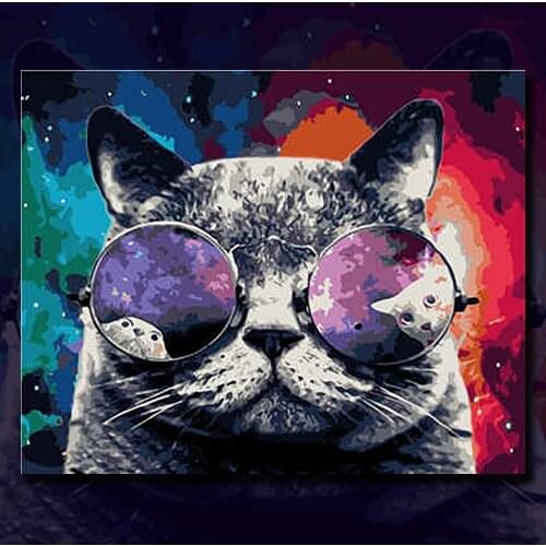 40X50Cm Frame Diy Schilderij Van Nummers Acryl Kleurrijke Dieren Hand Painting by Number Getallen Voor home Decor Art Cat Animal