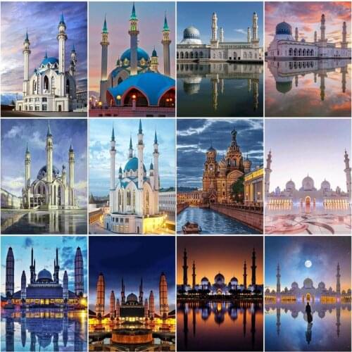 RUOPOTY Frame Picture Diy Oil Painting By Numbers Kits Castle Scenery Acrylic Wall Art Home Decors Coloring By Numbers For Diy G