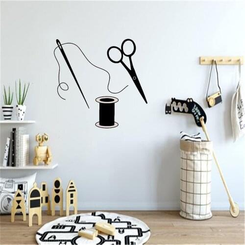 Sewing Scissors Tailor Wall Stickers Wall Decals For Fabric Sewing Room Studio Removable Art Mural Home Decor Vinyl ph298