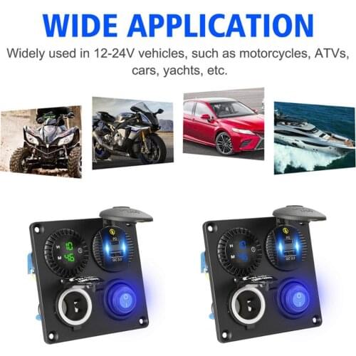 Waterproof 12V 24V Car Digital Clock Type C PD QC3.0 USB Fast Charger 12V Socket Power ON OFF Switch for Truck SUV Boat Marine