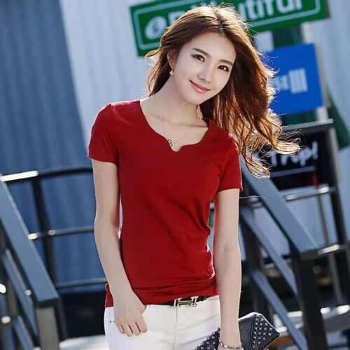 BT-3 Summer Skinny T-shirt V-Neck / Round Neck Womens Short Sleeve Black / White Simple Women T Shirt Casual Tee Shirt Top