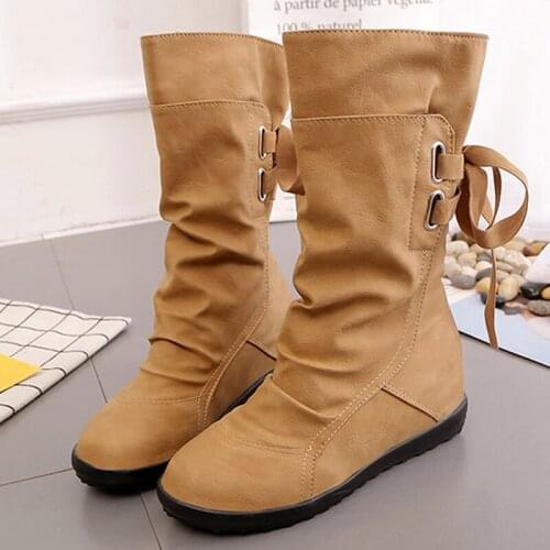 Womens Winter Shoes Knee High Boots Plus Size Lace Up Bandage Faux Suede Brand Women Shoes Wool Women Winter Boots