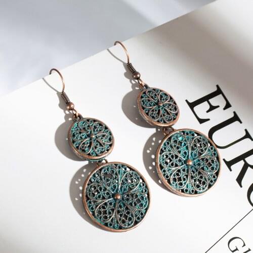 Double round circle hanging earrings for women 2019 Fashion jewelry Ethnic hollow sun flowers dangle drop indian earring brincos