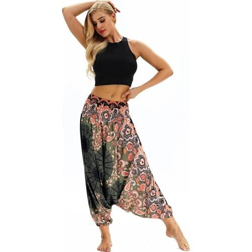#Z30 Baggy Harem Pants Women Causal Print Hippie Cross-Pants Loose Trousers Aladdin Lantern Wide Leg Cotton Linen Pants Plus