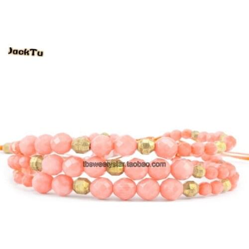 Women pink coral beads layered wrap bracelet for woman