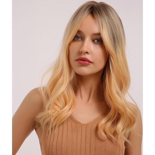 Women Synthetic Wig Natural Hairline Wavy Medium Long Hair Fashion Heat Resistant Party Cosplay