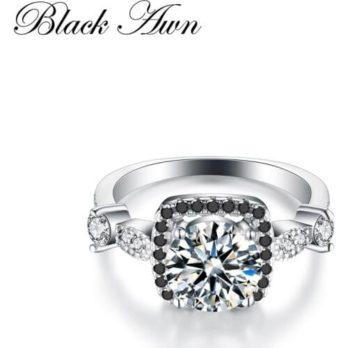 SODROV 2020 New Cute Genuine 925 Sterling Silver Jewelry Wedding Rings for Women Square Black&White Stone Ring Anillos C216