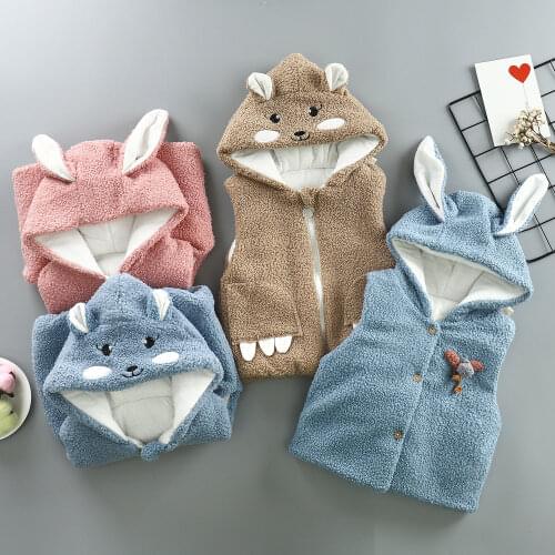 Baby girls vest for autumn and winter new childrens vest outer wear thick quilted vest girls warm waistcoat Cartoon bunny