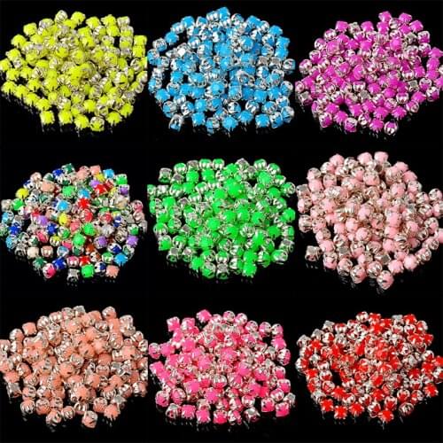 100p 4mm Round Neon candy acrylic sew on rhinestone Montees silver base jewels button beads DIY wedding dress sewing accessories