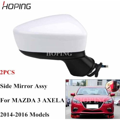 Hoping 2PCS Outer Rearview Mirror Assy For MAZDA 3 Axela BN BM 2013 2014 2015 2016 8PINS 5PINS Base Color with LED Signal Lamp