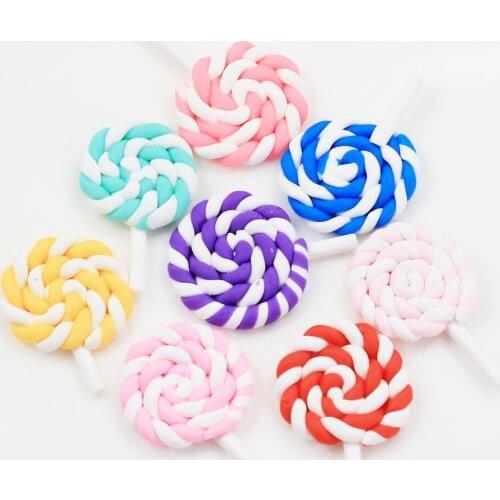 200/50pc Lovely Rainbow Polymer Clay Lollipop Cabochons Colorful Swirl Candy Lollipop Dessert Sweets Flatback Rainbow Swirl Loll