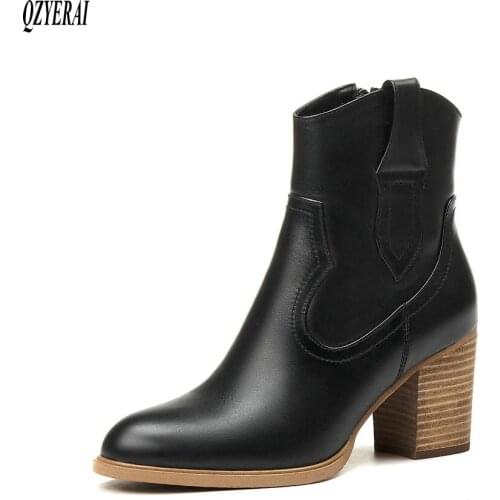 2021 Winter New style Genuine leather Women boots Fashion boots High heels western female boots warm Women shoes