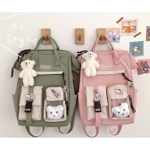 2021 Kawaii Waterproof Backpack Women Multi-pocket High School Bags For Teenage Girl Preppy Backpack Versatile Travel Rucksack